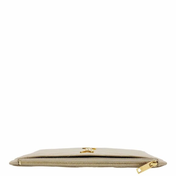 Yves Saint Laurent Monogram Bill Grain De Poudre Chevron Leather Zip Pouch Beige - Picture 4 of 12